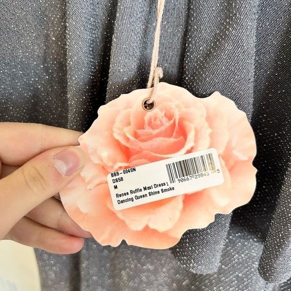 Show Me Your MuMu | Renee ruffle maxi dress grey silver sparkle size M new - Picture 6 of 7